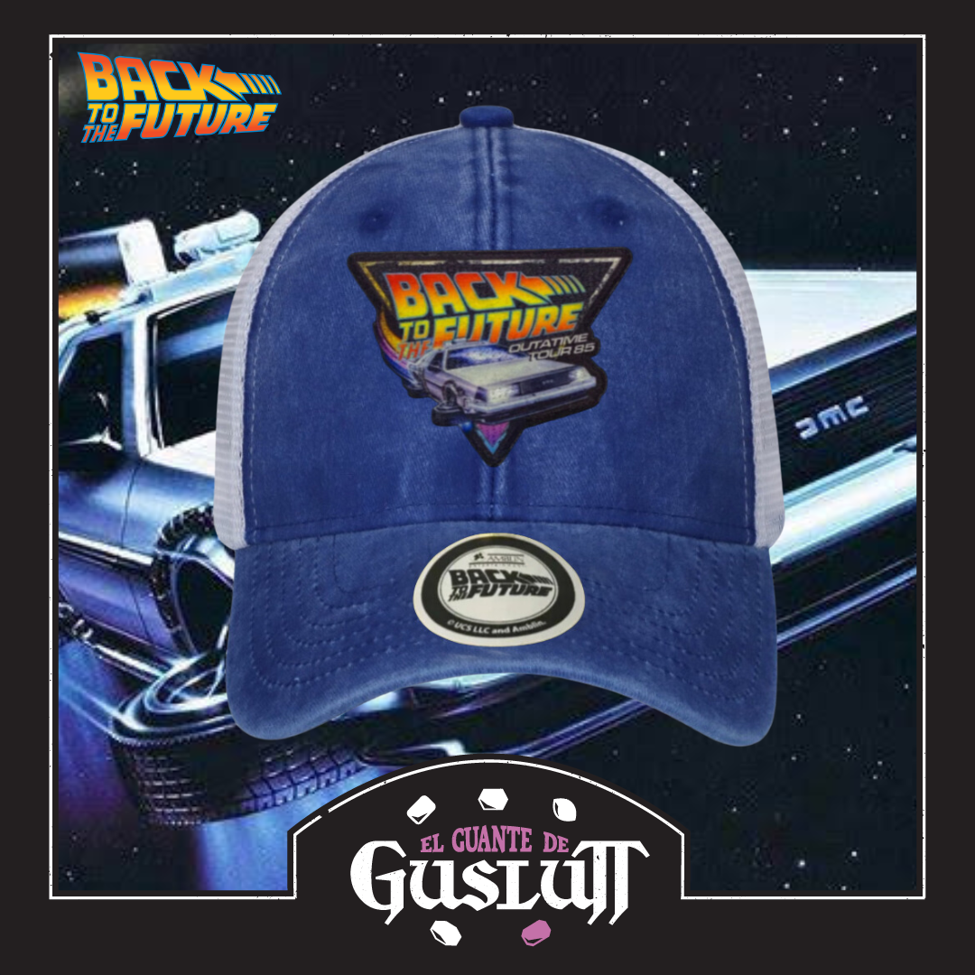 Gorra Back to the Future Outatime Tour 85 Azul Royal/Blanca Tipo Trucker Deslavada