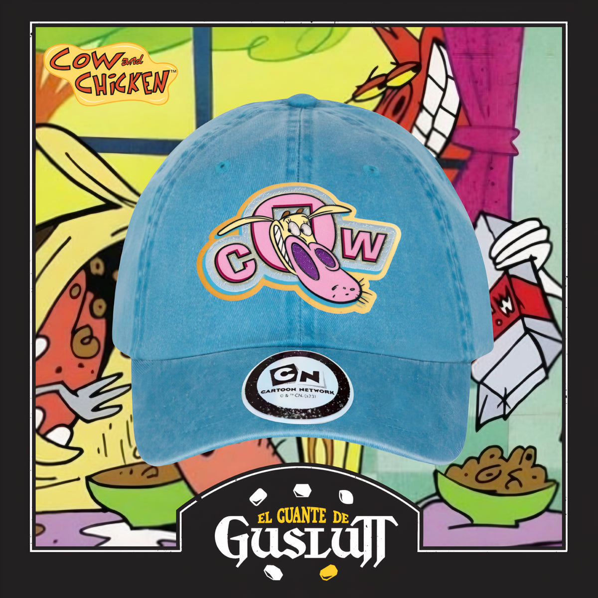 Gorra Cartoon Network La Vaca y el Pollito (Cow) Turquesa Tipo Deslavada