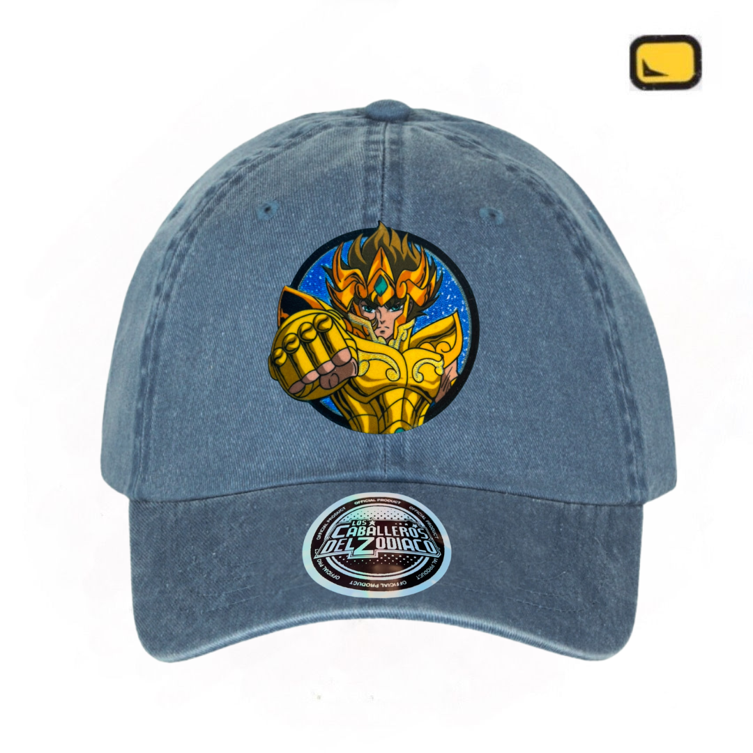 Gorra Saint Seiya Aioria de Leo Azul Tipo Deslavada