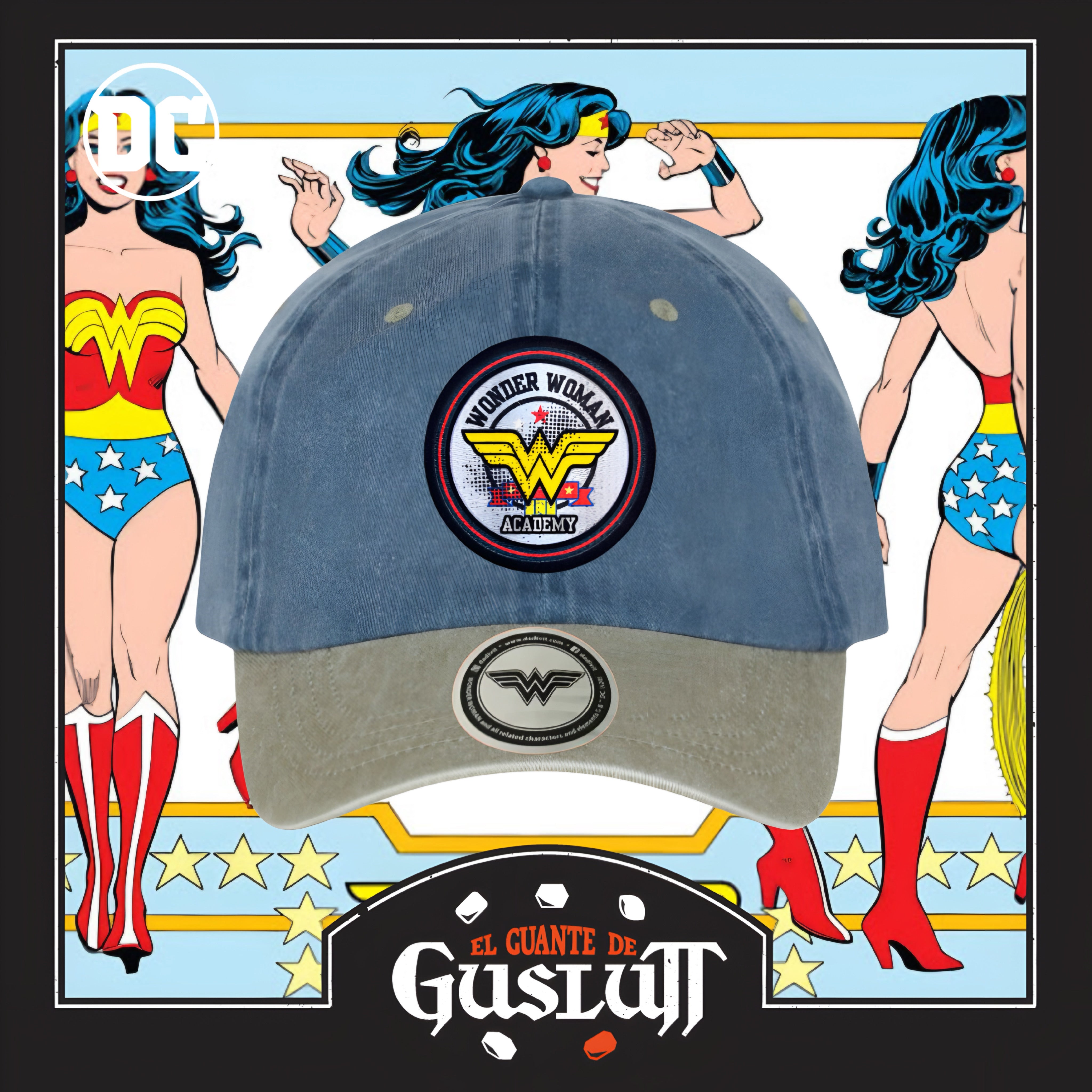 Gorra DC Comics Wonder Woman Academy Logo Azul/Beige Tipo Deslavada