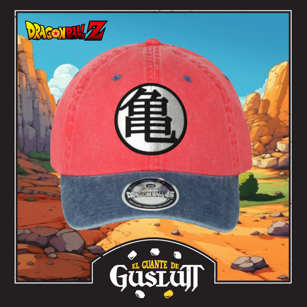 Gorra Dragon Ball Z Kame Kanji Coral/Azul Tipo Deslavada