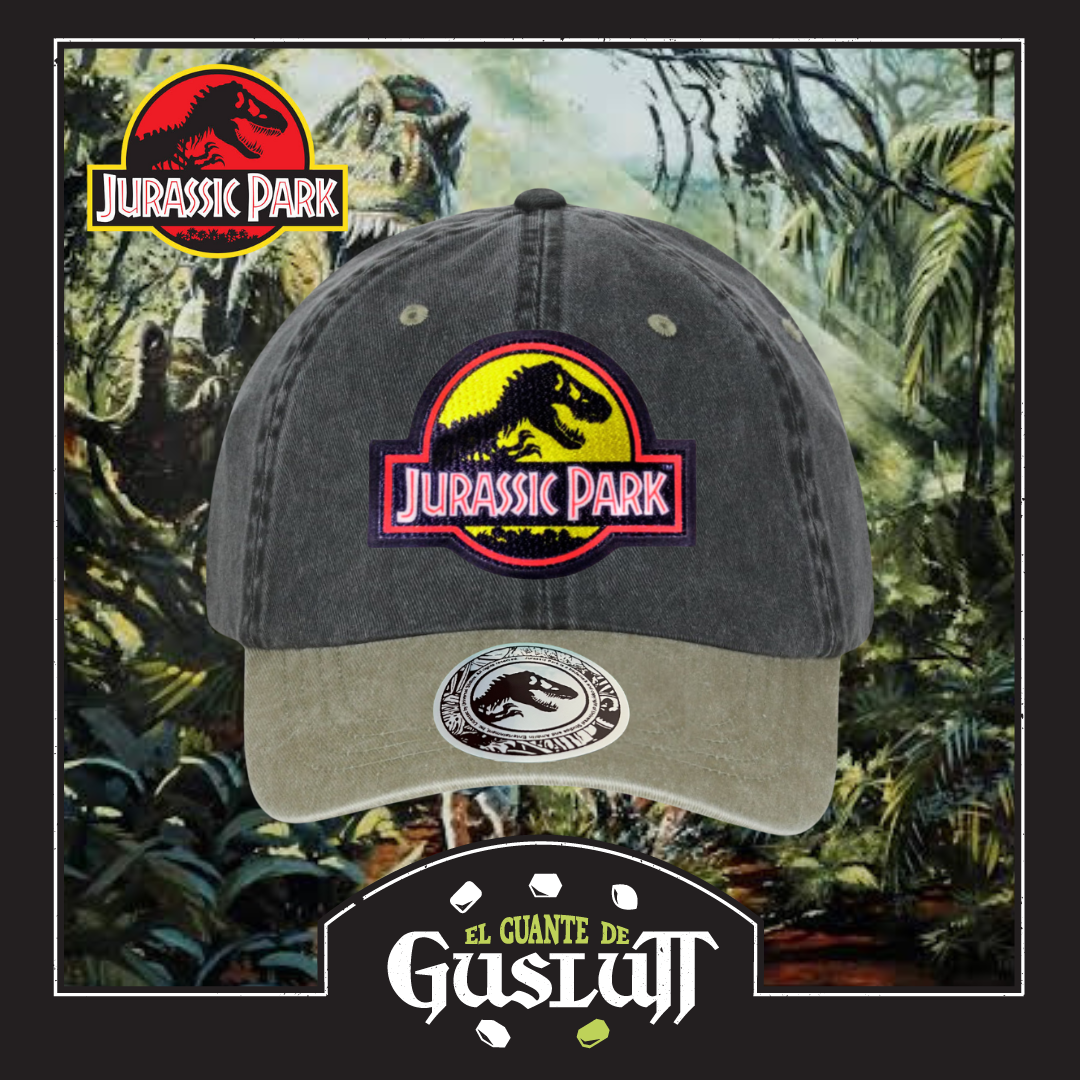 Gorra Jurassic Park Logo Clásico Amarillo Gris/Beige Tipo Deslavada