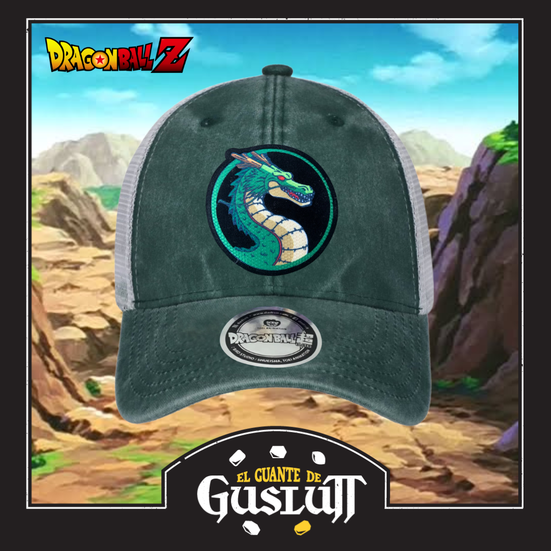 Gorra Dragon Ball Z Shenron Verde/Blanca Tipo Trucker Deslavada
