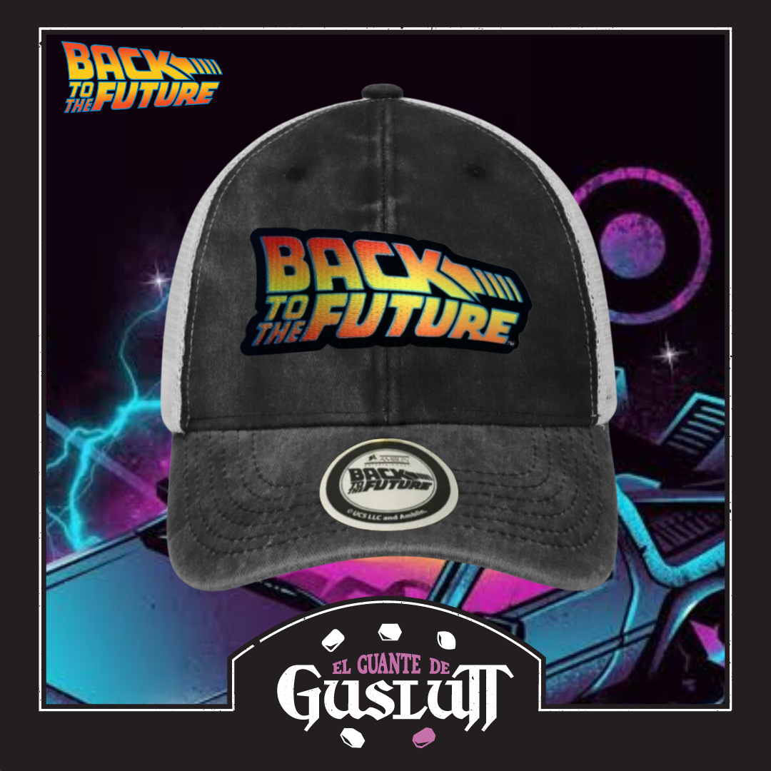 Gorra Back to the Future Logo Clásico Gris/Blanca Tipo Trucker Deslavada