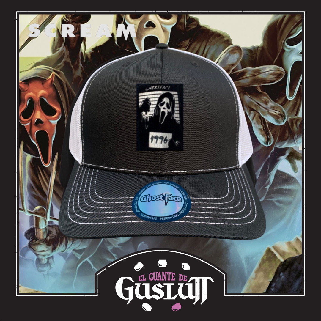Gorra Scream Woodsboro 1996 Negra/Blanca Tipo Trucker Premium