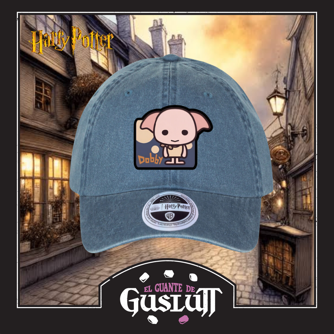 Gorra Harry Potter Chibi Dobby Azul Tipo Deslavada