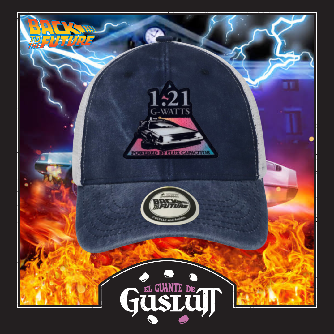 Gorra Back to the Future 1.21 G-Watts (Impulsado por Condensador de Flujo) Azul Tipo Trucker Deslavada