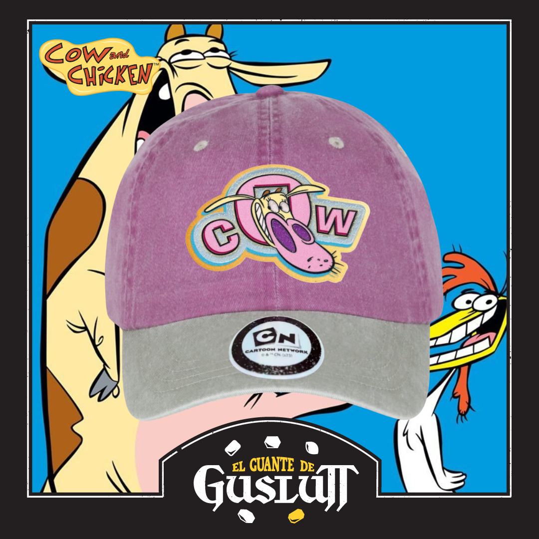 Gorra Cartoon Network La Vaca y el Pollito (Cow) Uva/Beige Tipo Deslavada