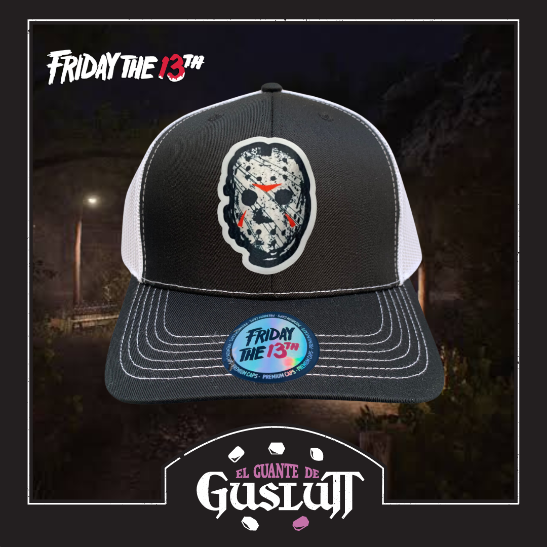 Gorra Friday the 13th Jason Voorhees Negra/Blanca Tipo Trucker Premium