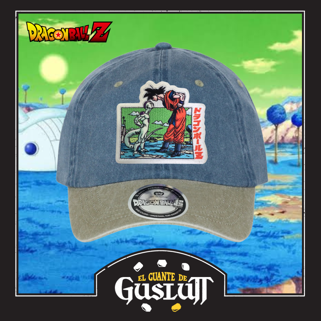 Gorra Dragon Ball Z Goku vs Freezer Azul/Beige Tipo Deslavada