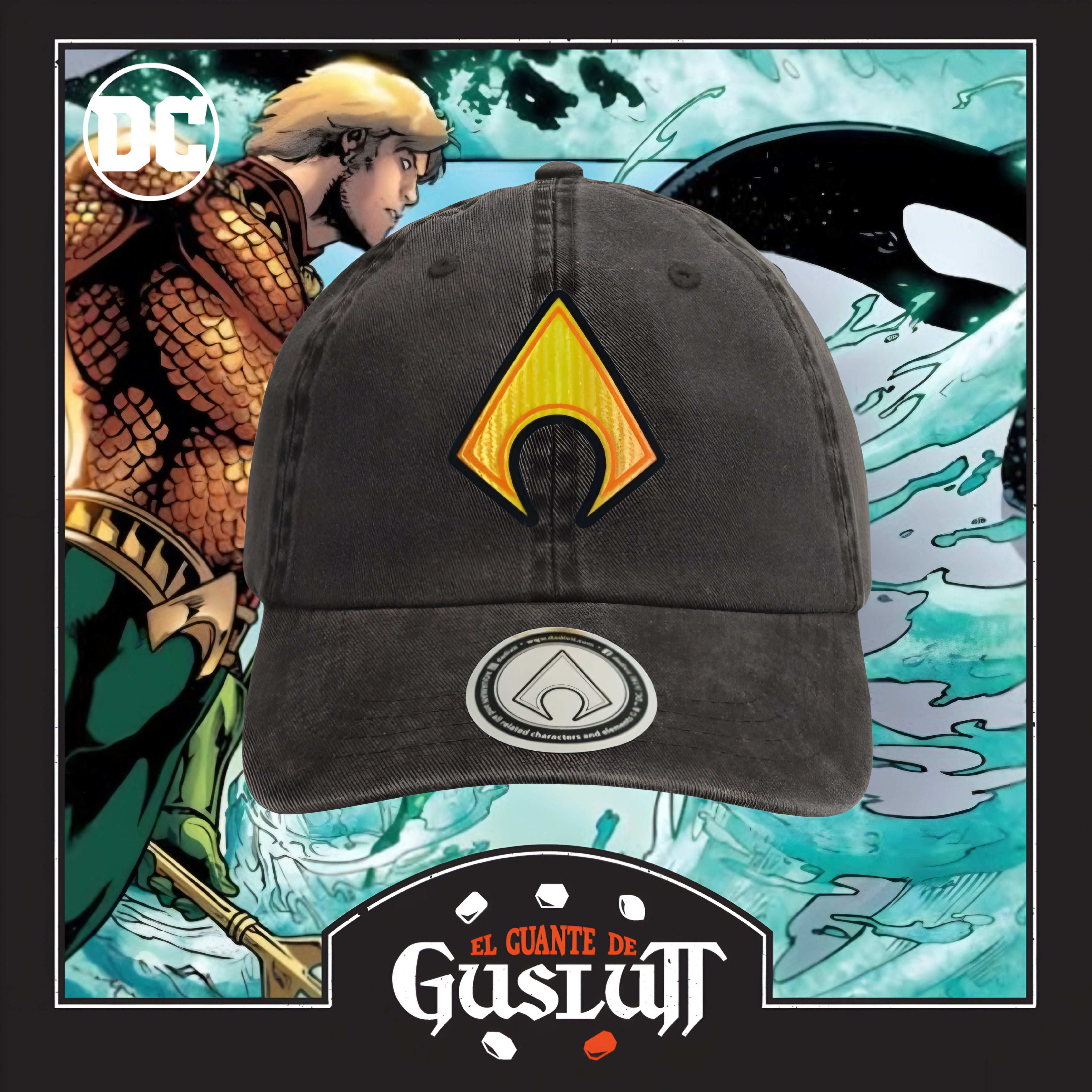 Gorra DC Comics Aquaman Logo Clásico Gris Tipo Deslavada