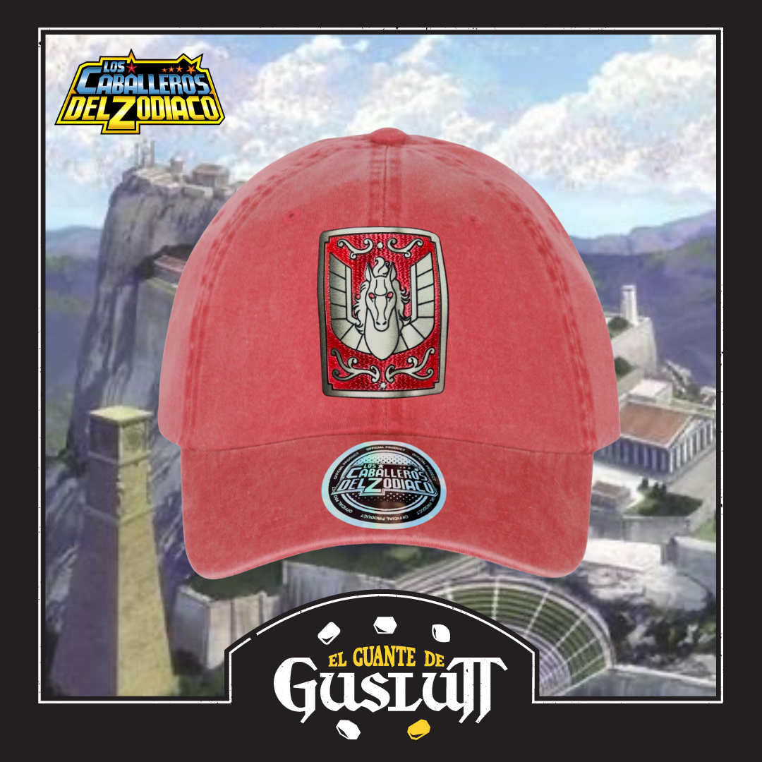 Gorra Los Caballeros del Zodiaco Caja de Pandora Seiya de Pegaso Roja Deslavada