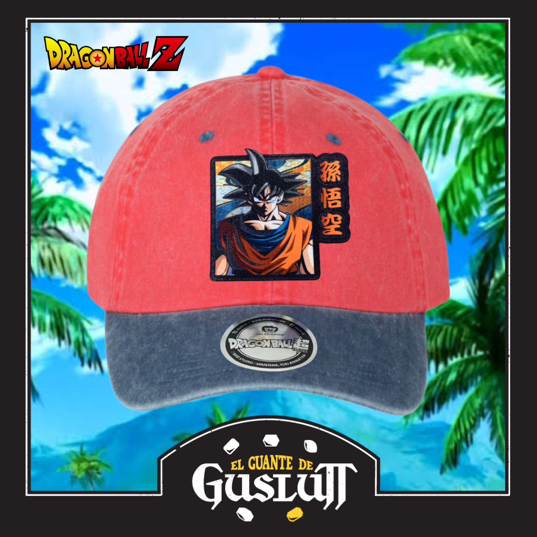 Gorra Dragon Ball Z Son Goku Roja/Azul Tipo Deslavada