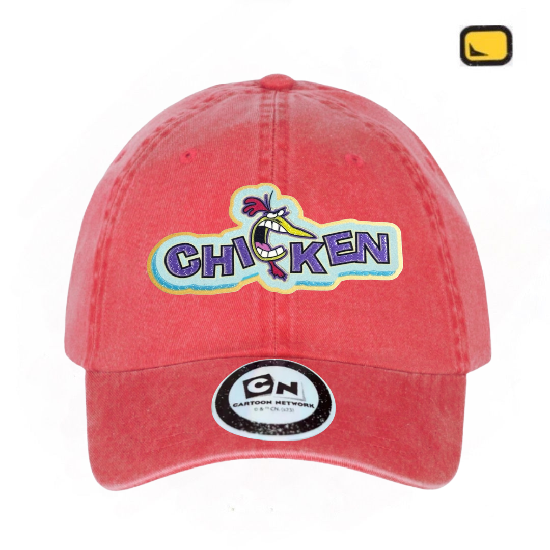 Gorra Cartoon Network La Vaca y el Pollito (Chicken) Roja Tipo Deslavada