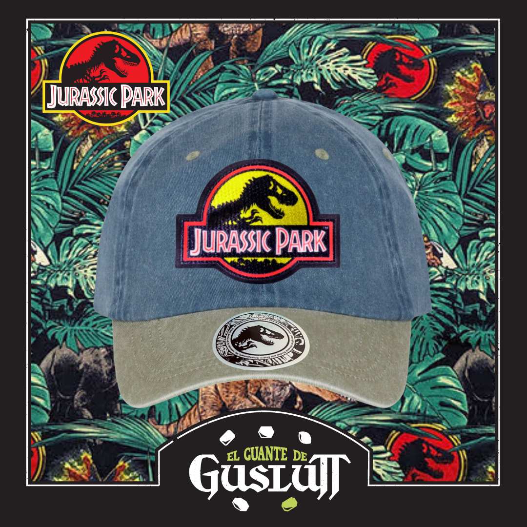 Gorra Jurassic Park Logo Clásico Amarillo Azul/Beige Tipo Deslavada