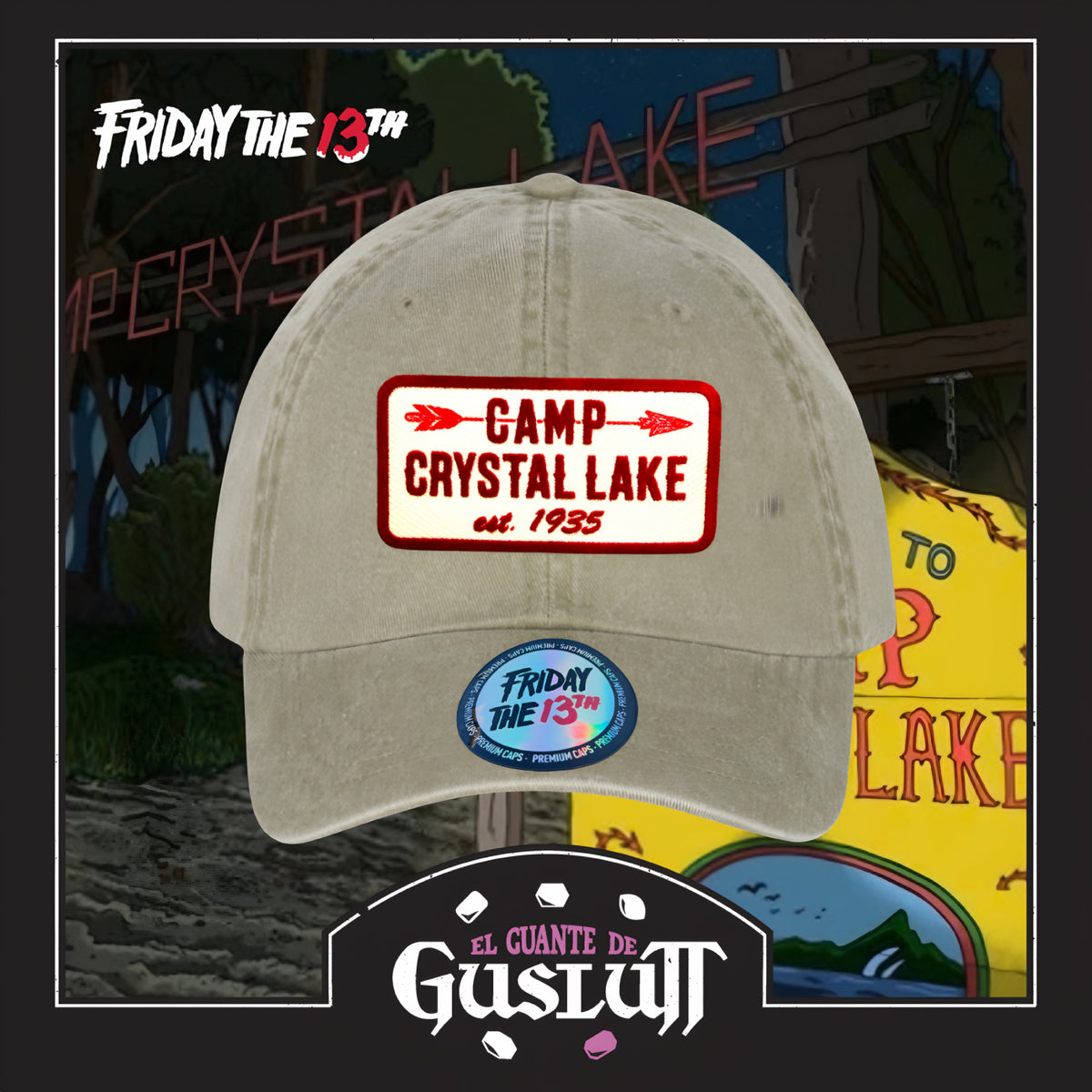 Gorra Friday the 13th Camp Crystal Lake est. 1935 Beige Tipo Deslavada
