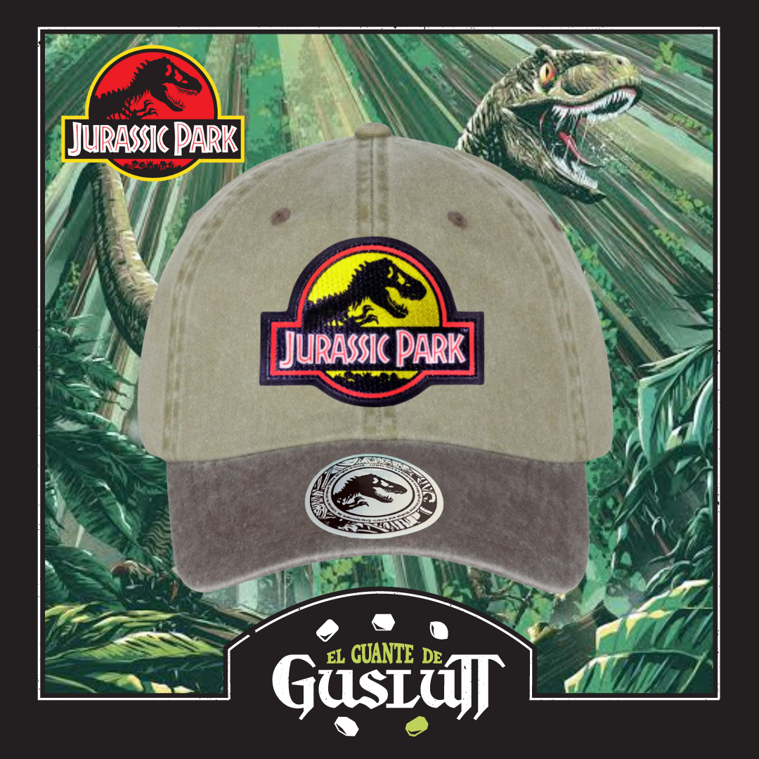 Gorra Jurassic Park Logo Clásico Amarillo Beige/Café Tipo Deslavada