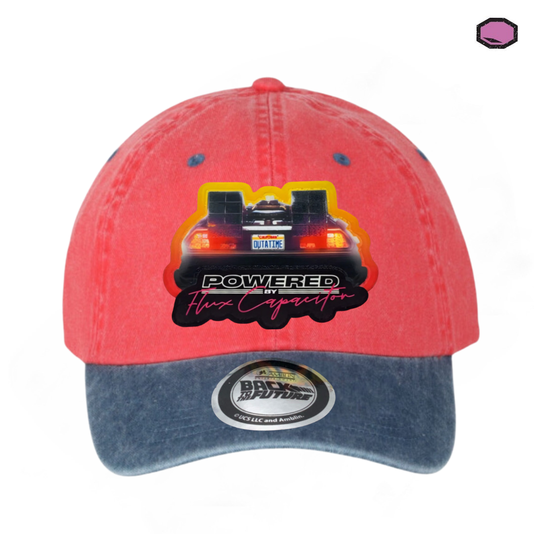 Gorra Back to the Future Delorean Impulsado por Condensador de Flujo Coral/Azul Tipo Deslavada