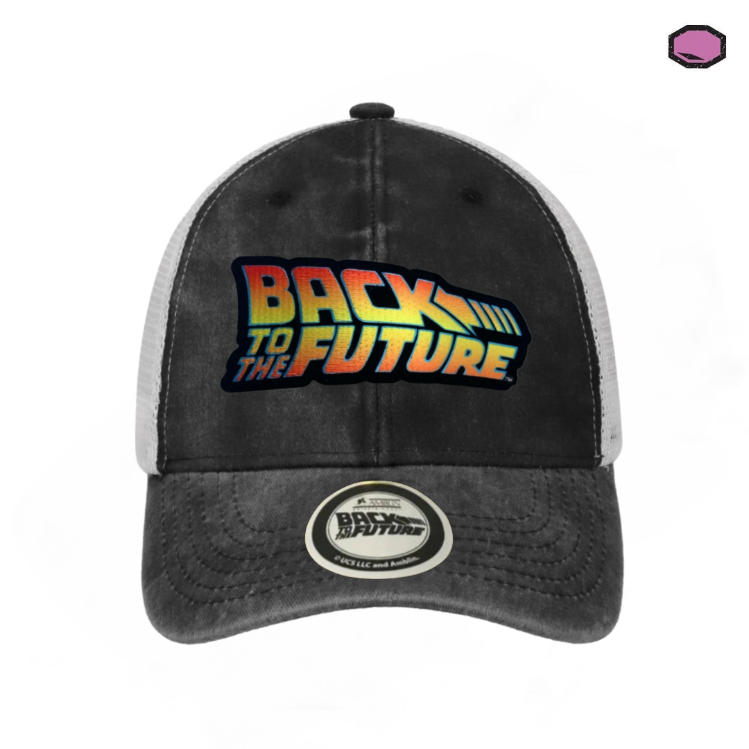 Gorra Back to the Future Logo Clásico Gris/Blanca Tipo Trucker Deslavada