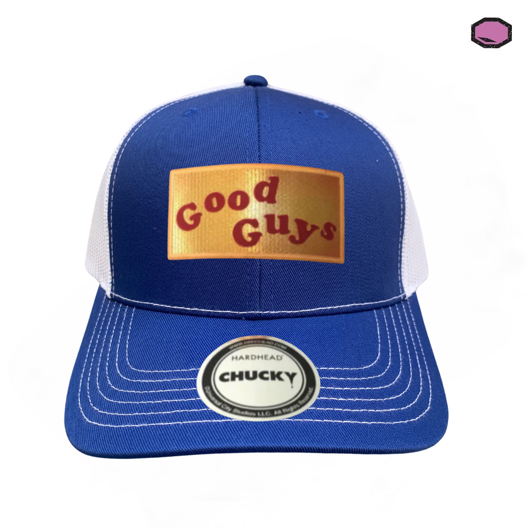 Gorra Chucky Good Guys Logo Azul/Blanca Tipo Trucker Premium