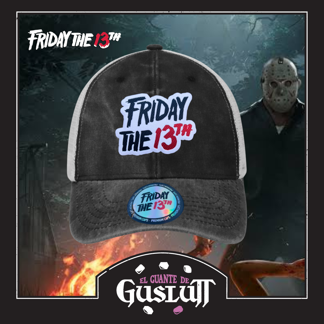 Gorra Friday the 13th Logo Clásico Gris/Blanca Tipo Trucker Deslavada