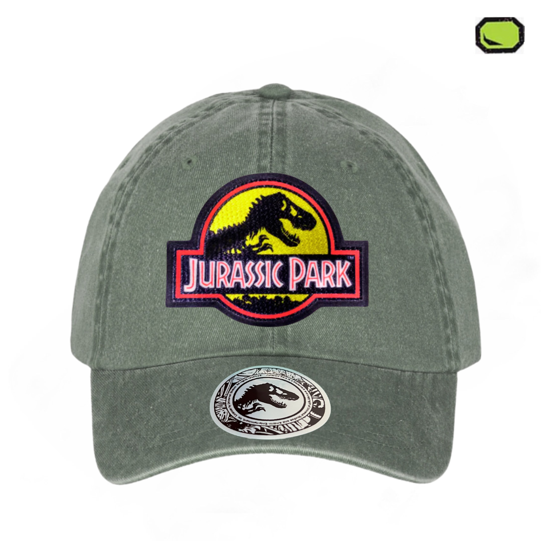 Gorra Jurassic Park Logo Clásico Amarillo Tipo Deslavada