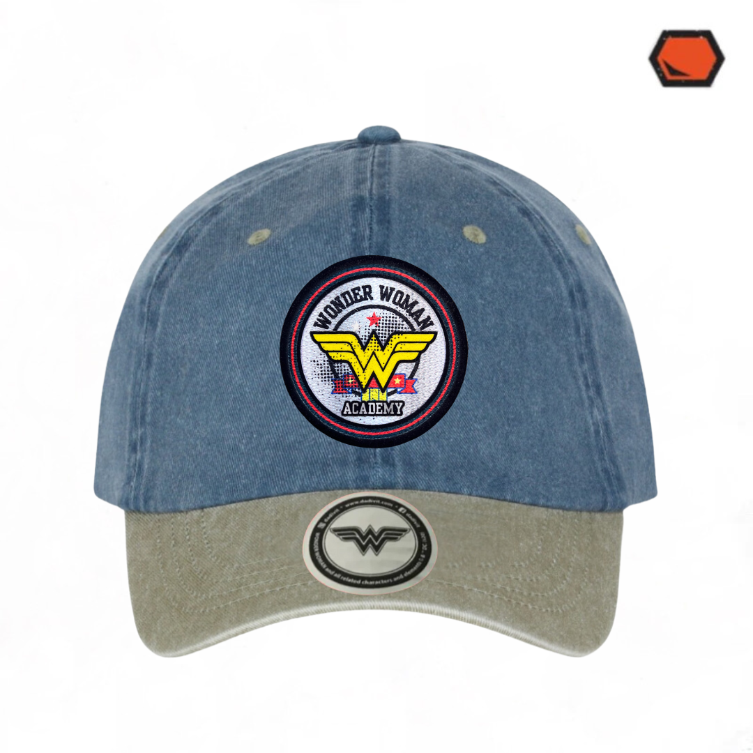 Gorra DC Comics Wonder Woman Academy Logo Azul/Beige Tipo Deslavada