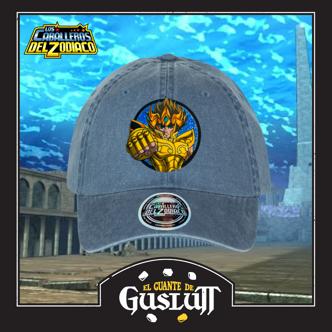 Gorra Saint Seiya Aioria de Leo Azul Tipo Deslavada