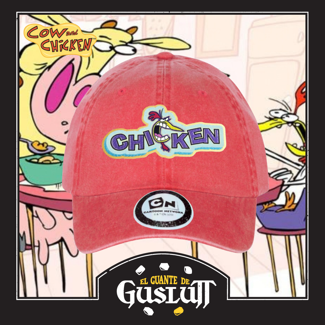 Gorra Cartoon Network La Vaca y el Pollito (Chicken) Roja Tipo Deslavada