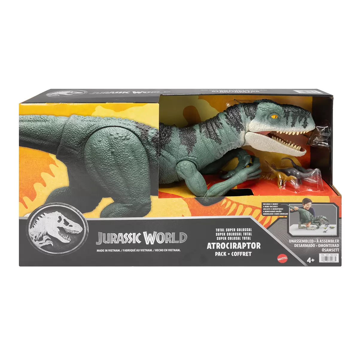Figura Súper Colosal Jurassic World Atrociraptor con Mini Figuras