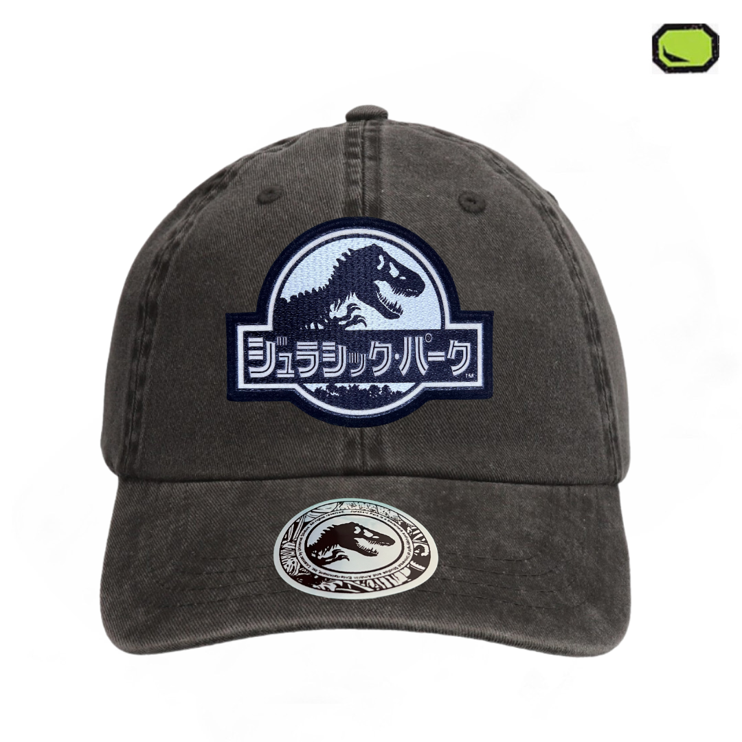 Gorra Jurassic Park Logo Japonés Gris Tipo Deslavada