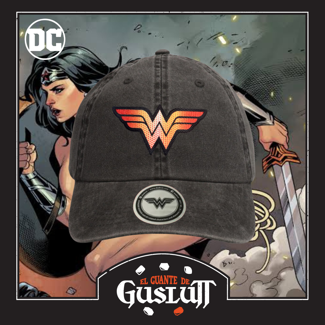 Gorra DC Comics Wonder Woman Logo Naranja Gris Tipo Deslavada