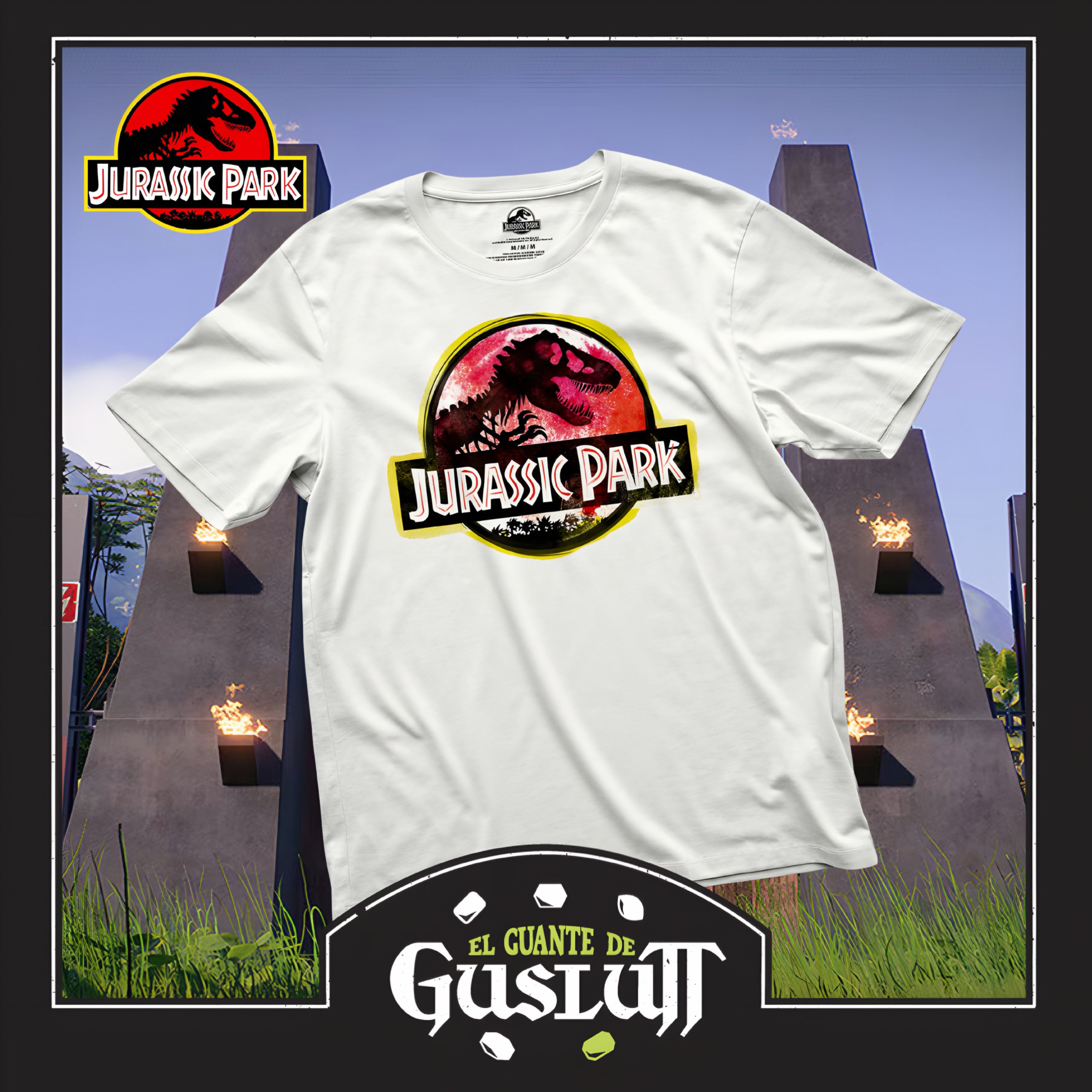 Playera Jurassic Park Logo Retro Desgastado Blanca