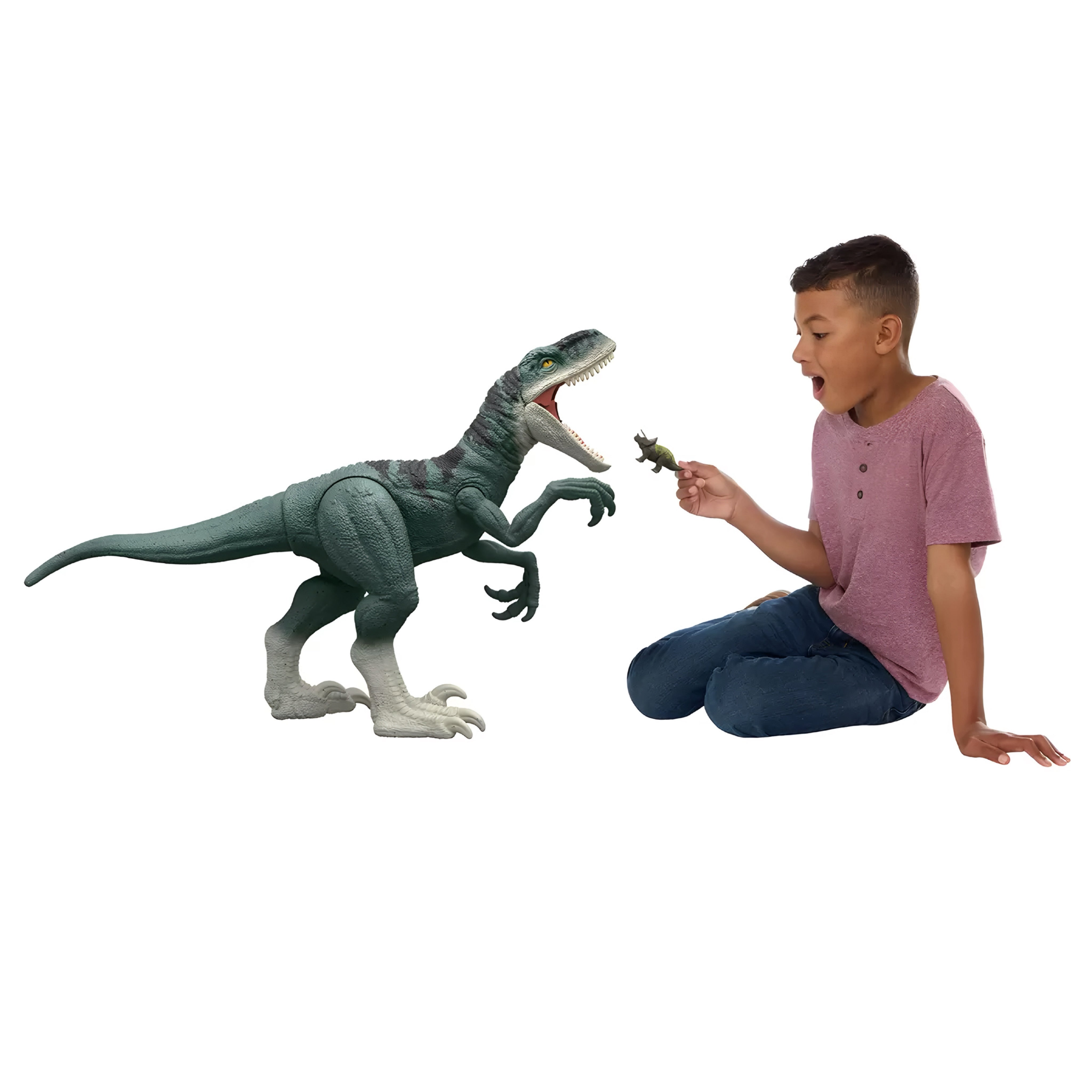 Figura Súper Colosal Jurassic World Atrociraptor con Mini Figuras