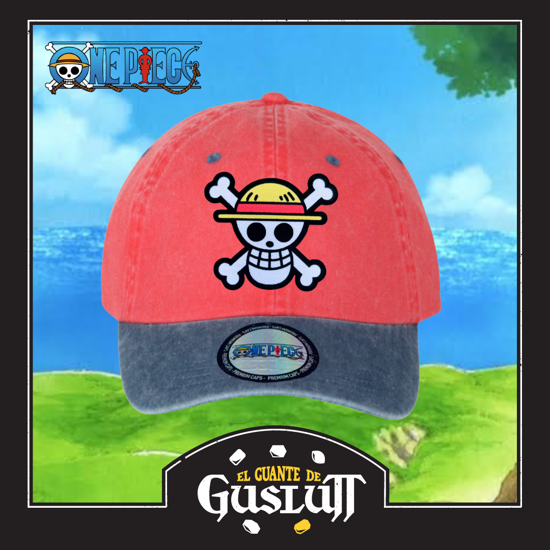 Gorra One Piece Bandera Monkey D. Luffy Coral/Azul Tipo Deslavada