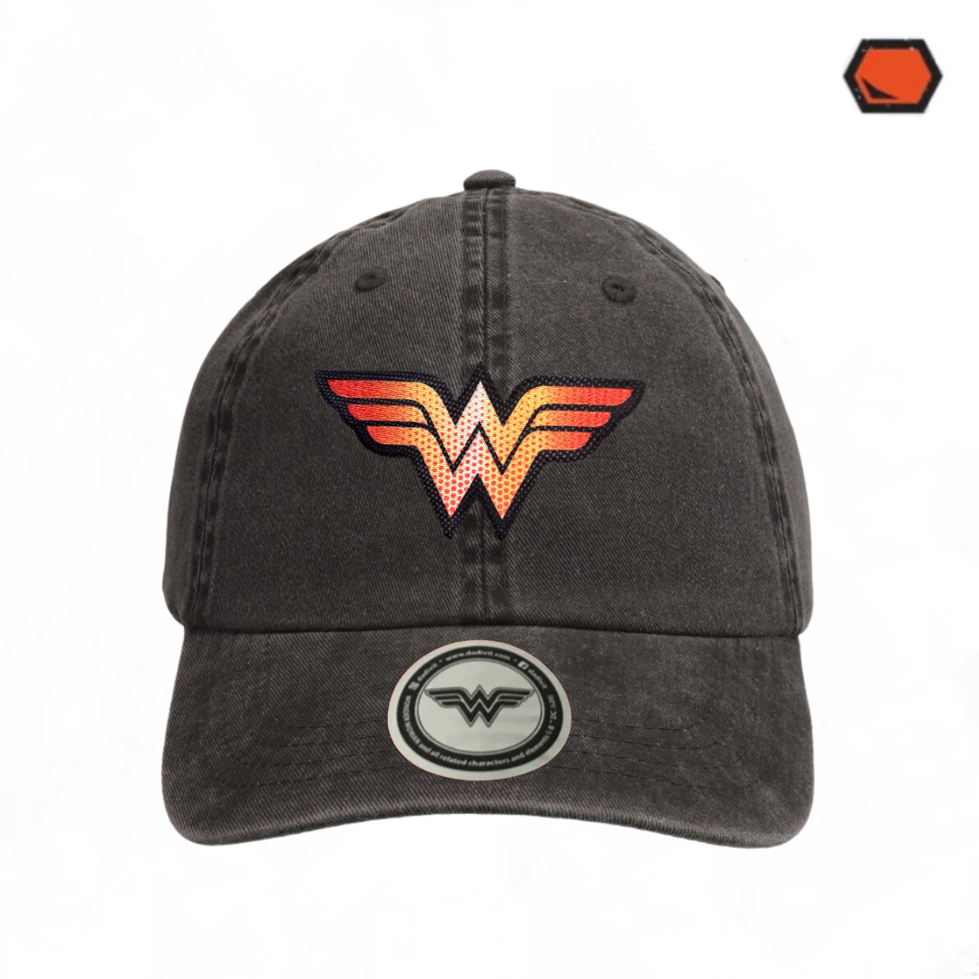 Gorra DC Comics Wonder Woman Logo Naranja Gris Tipo Deslavada