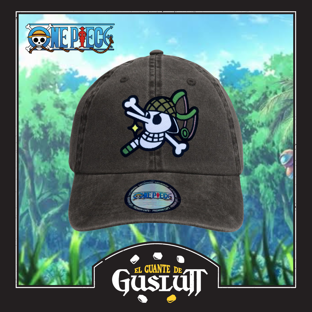 Gorra One Piece Bandera Usopp Gris Tipo Deslavada