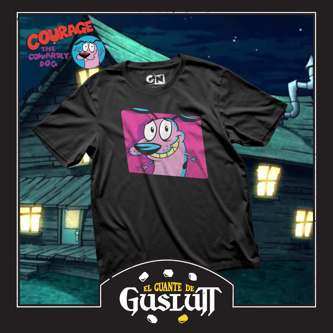 Playera Cartoon Network Coraje el Perro Cobarde Sonriendo Negra Ch Pecho 46cm x Largo 71cm