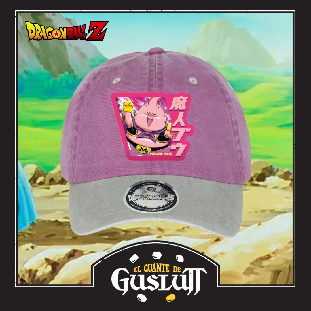 Gorra Dragon Ball Z Chibi Majin Buu Uva/Beige Tipo Deslavada