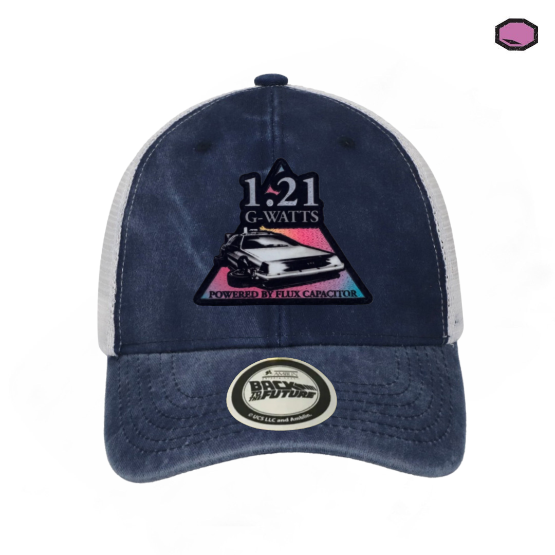 Gorra Back to the Future 1.21 G-Watts (Impulsado por Condensador de Flujo) Azul Tipo Trucker Deslavada