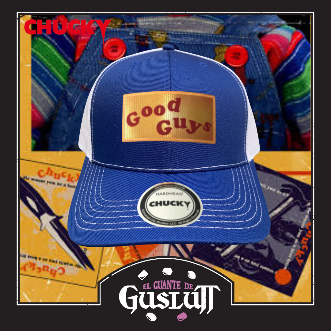 Gorra Chucky Good Guys Logo Azul/Blanca Tipo Trucker Premium