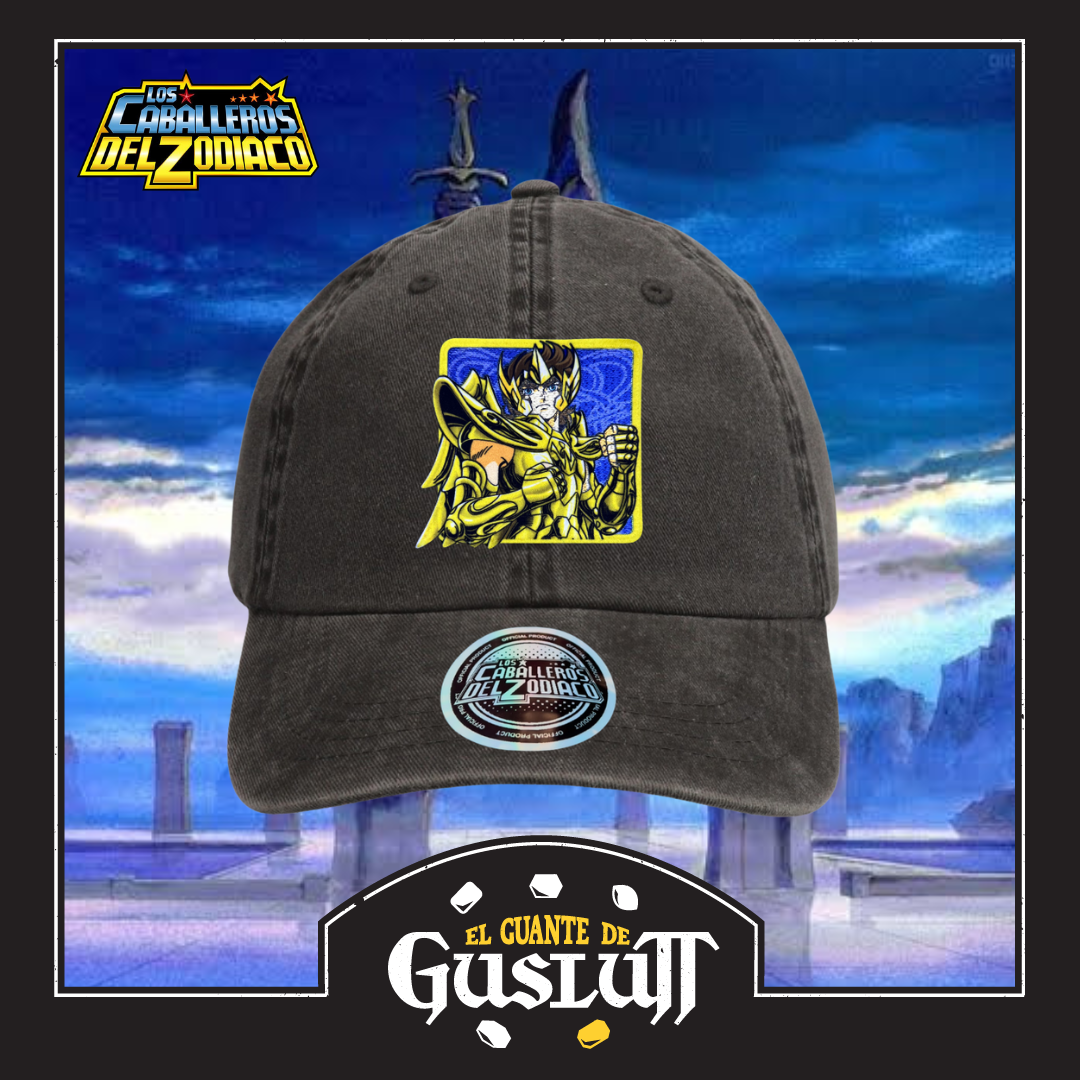 Gorra Los Caballeros del Zodiaco Aiolos de Sagitario Gris Tipo Deslavada
