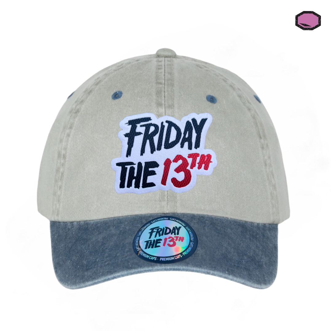 Gorra Friday the 13th Logo Clásico Beige/Azul Tipo Deslavada