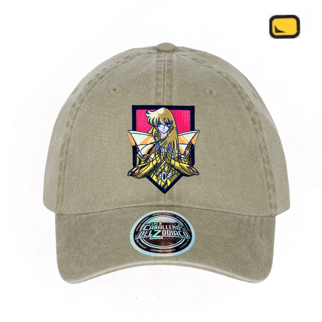 Gorra Los Caballeros del Zodiaco Shaka de Virgo Beige Tipo Deslavada