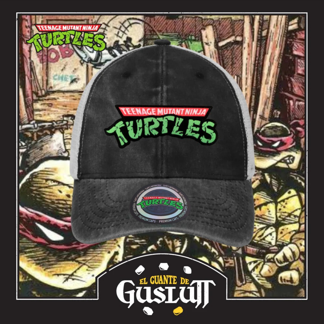 Gorra Tortugas Ninja Logo Clásico Gris/Blanca Tipo Trucker Deslavada
