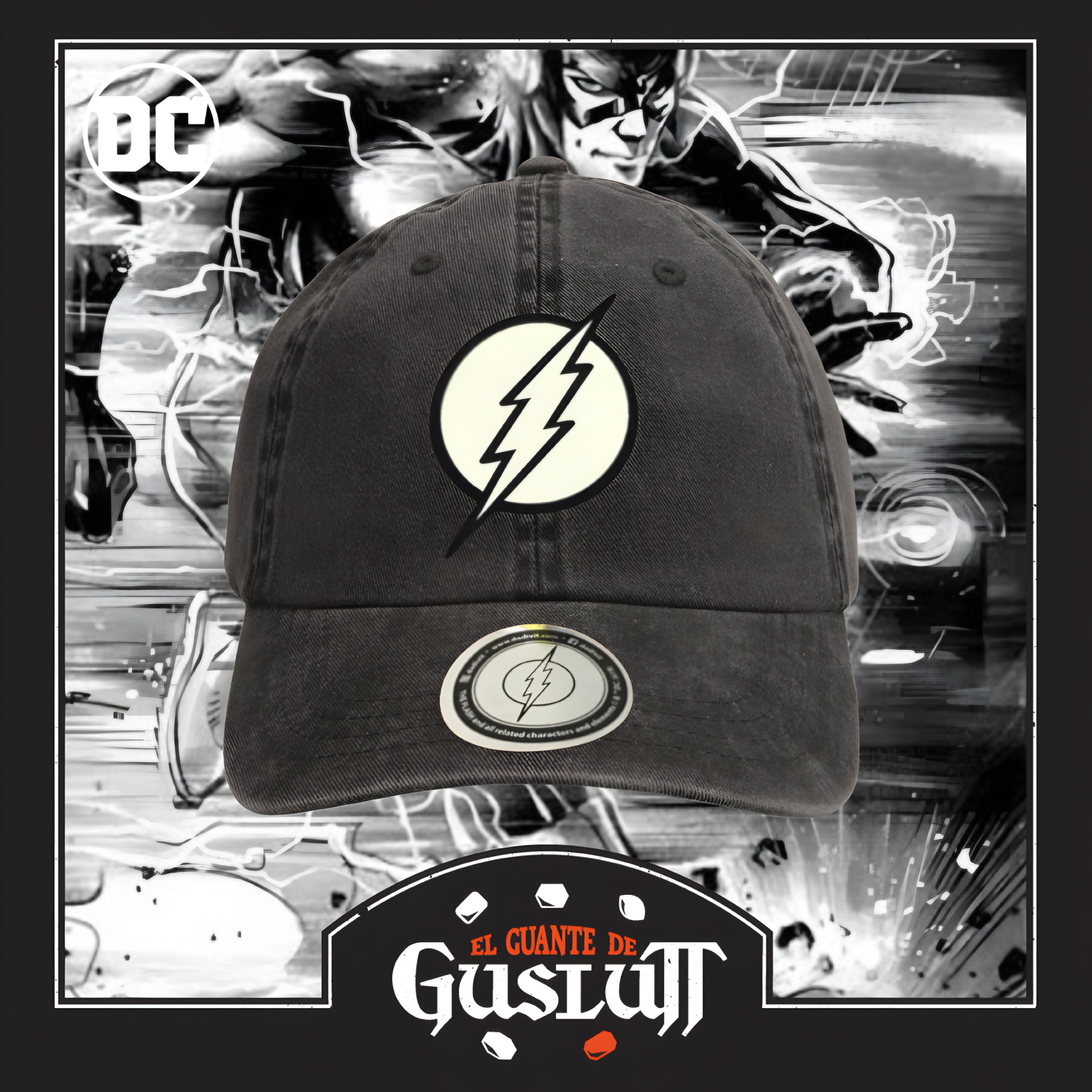 Gorra DC Comics Flash Logo con efecto de brillo en la oscuridad Gris Tipo Deslavada