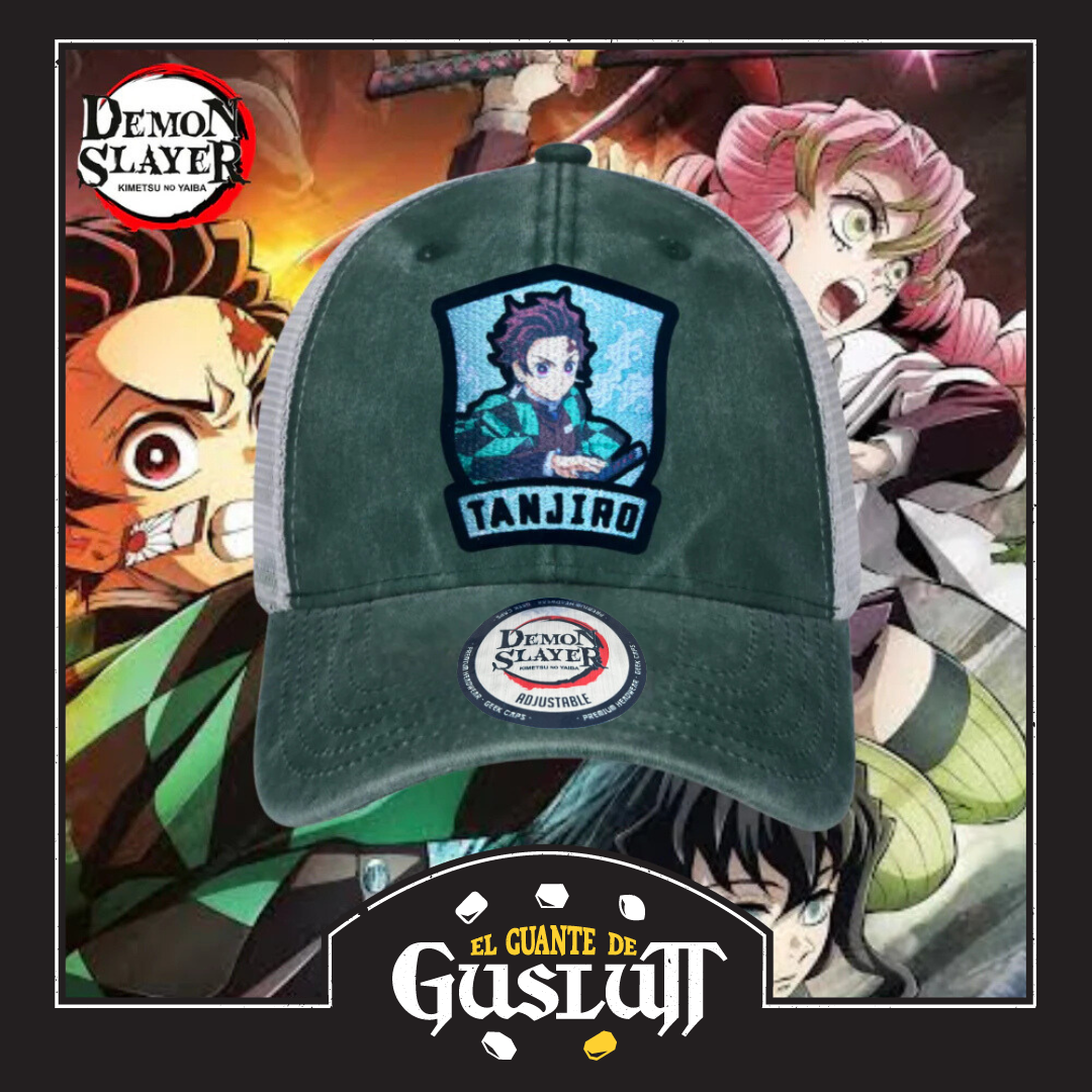 Gorra Demon Slayer: Kimetsu No Yaiba Tanjiro Kamado Verde/Blanca Tipo Trucker Deslavada