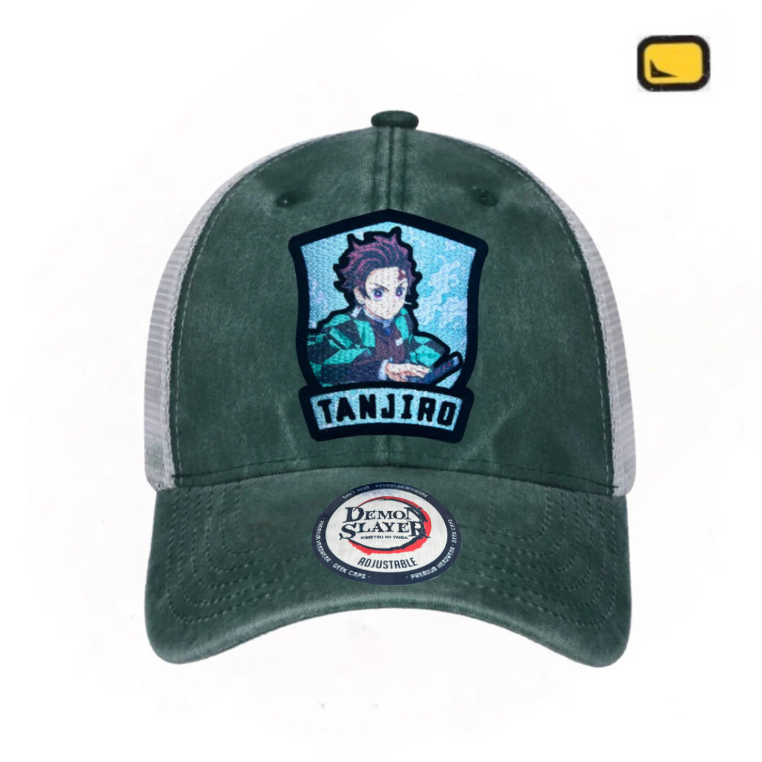 Gorra Demon Slayer: Kimetsu No Yaiba Tanjiro Kamado Verde/Blanca Tipo Trucker Deslavada