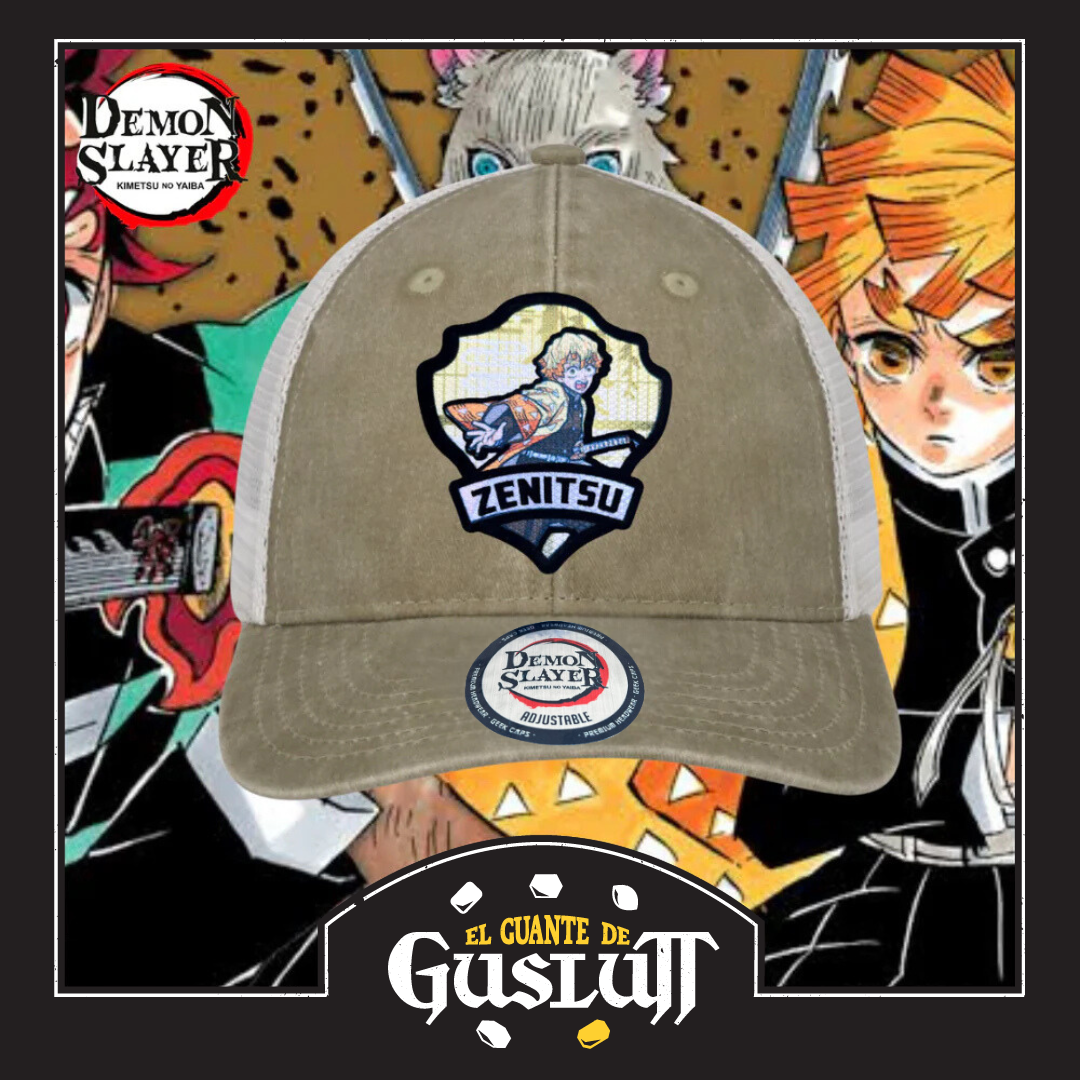 Gorra Demon Slayer: Kimetsu No Yaiba Zenitsu Agatsuma Beige/Blanca Tipo Trucker Deslavada