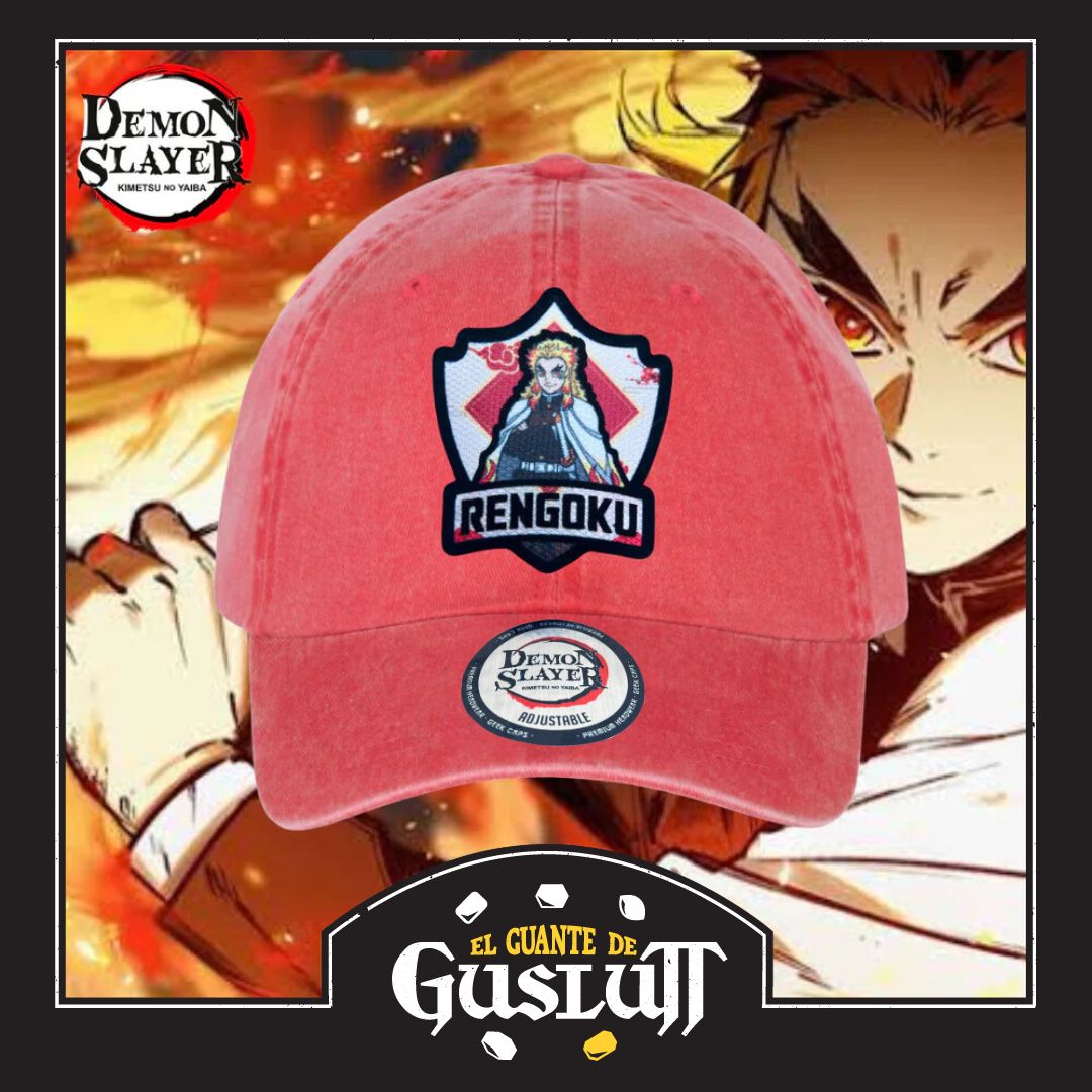 Gorra Demon Slayer: Kimetsu No Yaiba Pilar de la Llama Kyojuro Rengoku Roja Tipo Deslavada